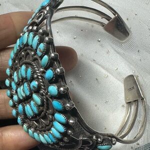 Vintage Native Americans Sterling silver and turquoise cluster cuff bracket